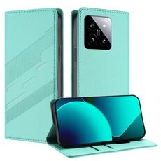 Per Xiaomi 14 5G Global Embossed Multi-funzionale Portafoglio Retro Custodia in Pelle per Telefono (Verde Menta)