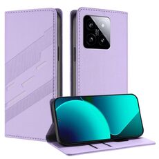 Per Xiaomi 14 5G Global Embossed Multi-funzionale Portafoglio Retro Custodia in Pelle per Telefono (Viola Chiaro)