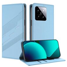 Per Xiaomi 14 5G Global Embossed Multi-funzionale Portafoglio Retro Custodia in Pelle per Telefono (Blu Chiaro)