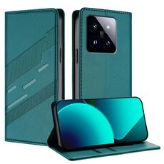 Per Xiaomi 14 Pro 5G Global Embossed Multi-funzionale Portafoglio Retro Custodia in Pelle per Telefono (Verde Scuro)