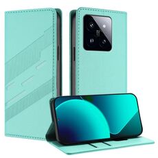Per Xiaomi 14 Pro 5G Global Embossed Multi-funzionale Portafoglio Retro Custodia per Telefono in Pelle (Verde Menta)