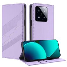 Per Xiaomi 14 Pro 5G Global Embossed Multi-funzionale Portafoglio Retro Custodia per Telefono in Pelle (Viola Chiaro)