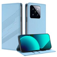 Per Xiaomi 14 Pro 5G Global Embossed Multi-funzionale Portafoglio Retro Custodia per Telefono in Pelle (Blu Chiaro)
