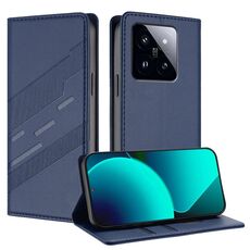 Per Xiaomi 14 Pro 5G Global Embossed Multi-funzionale Portafoglio Retro Custodia per Telefono in Pelle (Blu Scuro)