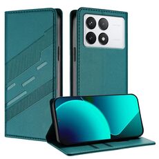 Per Xiaomi 14T 5G Global Embossed Multi-funzionale Portafoglio Retro Custodia per Telefono in Pelle (Verde Scuro)