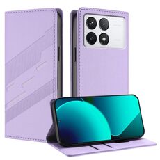 Per Xiaomi 14T 5G Global Embossed Multi-funzionale Portafoglio Retro Custodia per telefono in pelle (Viola chiaro)