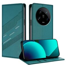 Per Xiaomi 14 Ultra 5G Global Embossed Multi-funzionale Portafoglio Retro Custodia in Pelle per Telefono (Verde Scuro)