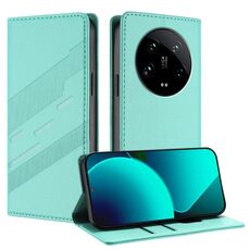 Per Xiaomi 14 Ultra 5G Global Embossed Multi-funzionale Portafoglio Retro Custodia in Pelle per Telefono (Verde Menta)