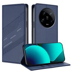 Per Xiaomi 14 Ultra 5G Global Embossed Multi-funzionale Portafoglio Retro Custodia per Telefono in Pelle (Blu Scuro)