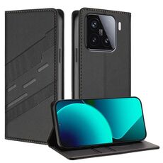 Per Xiaomi 15 Custodia per telefono in pelle retrò con portafoglio multifunzionale in rilievo (nero)