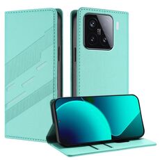 Per Xiaomi 15 Custodia per telefono in pelle retrò con portafoglio multifunzionale in rilievo (verde menta)