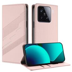 Per Xiaomi 15 Custodia per telefono in pelle retrò con portafoglio multifunzionale in rilievo (rosa)