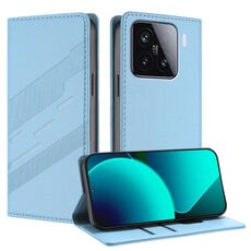 Per Xiaomi 15 Custodia per telefono in pelle retrò con portafoglio multifunzionale in rilievo (azzurro chiaro)