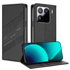 Per Xiaomi 15 Pro Custodia per telefono in pelle retrò con portafoglio multifunzionale in rilievo (nero)