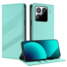 Per Xiaomi 15 Pro Custodia per telefono in pelle retrò con portafoglio multifunzionale in rilievo (verde menta)