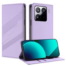 Per Xiaomi 15 Pro Custodia per telefono in pelle retrò con portafoglio multifunzionale in rilievo (viola chiaro)