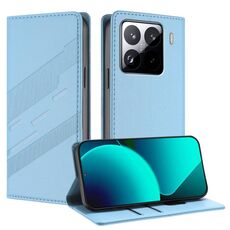 Per Xiaomi 15 Pro Custodia per telefono in pelle retrò con portafoglio multifunzionale in rilievo (azzurro chiaro)