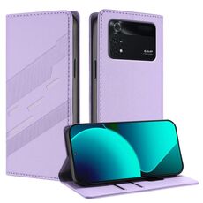 Per Xiaomi Poco M4 Pro 4G Custodia per telefono in pelle retrò con portafoglio multifunzionale in rilievo (viola chiaro)