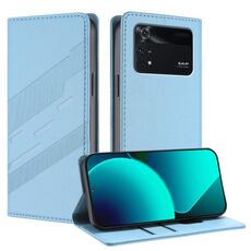 Per Xiaomi Poco M4 Pro 4G Custodia per telefono in pelle retrò con portafoglio multifunzionale in rilievo (azzurro chiaro)