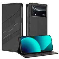 Per Xiaomi Poco X4 Pro 5G Custodia per telefono in pelle retrò con portafoglio multifunzionale in rilievo (nero)