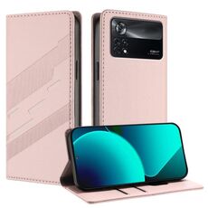 Per Xiaomi Poco X4 Pro 5G Custodia per telefono in pelle retrò con portafoglio multifunzionale in rilievo (rosa)