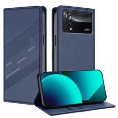 Per Xiaomi Poco X4 Pro 5G Custodia per telefono in pelle retrò con portafoglio multifunzionale in rilievo (blu scuro)