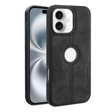 Per iPhone 16 Plus Crazy Horse Custodia per telefono in pelle con retro in pelle (nero)