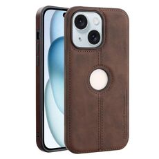Per iPhone 15 Custodia per telefono in pelle Crazy Horse Back Cover (marrone scuro)