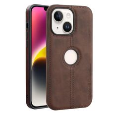 Per iPhone 14 Plus Crazy Horse Custodia per telefono in pelle con retro in pelle (marrone scuro)
