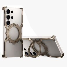 Per Samsung Galaxy S24 Ultra 5G Custodia per telefono in metallo senza bordi con supporto MagSafe per ingranaggi meccanici (oro)