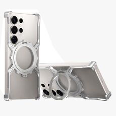 Per Samsung Galaxy S22 Ultra 5G Custodia per telefono in metallo senza bordi con supporto MagSafe e meccanismo meccanico (argento)