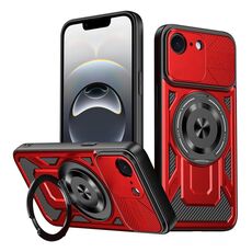 Per iPhone 16e Custodia per telefono MagSafe con supporto girevole Armor (rosso)