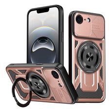 Per iPhone 16e Custodia per telefono con supporto girevole MagSafe Armor (oro rosa)