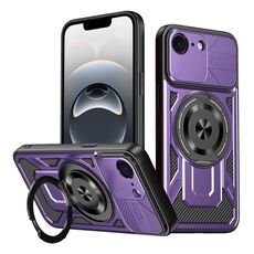 Per iPhone 16e Custodia per telefono con supporto girevole MagSafe Armor (viola)