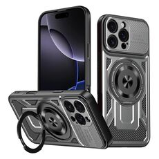 Per iPhone 16 Pro Armor Supporto Rotante MagSafe Custodia per Telefono (Grigio)