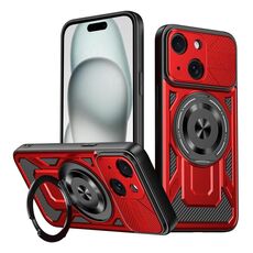 Per iPhone 15 Custodia per telefono MagSafe con supporto rotante Armor (rosso)