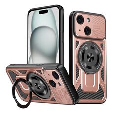 Per iPhone 15 Custodia per telefono con supporto girevole MagSafe Armor (oro rosa)