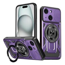 Per iPhone 15 Custodia per telefono MagSafe con supporto rotante Armor (viola)