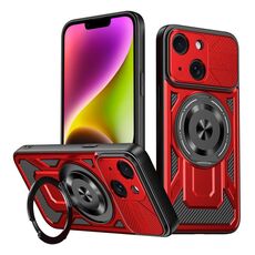 Per iPhone 14 Plus Custodia per telefono con supporto rotante MagSafe Armor (rosso)