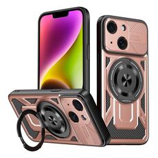 Per iPhone 14 Plus Custodia per telefono con supporto rotante MagSafe Armor (oro rosa)