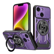 Per iPhone 14 Plus Custodia per telefono MagSafe con supporto rotante Armor (viola)
