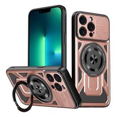 Per iPhone 13 Pro Armor Rotating Holder MagSafe Custodia per telefono (oro rosa)