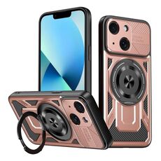 Per iPhone 13 Custodia per telefono MagSafe con supporto rotante Armor (oro rosa)