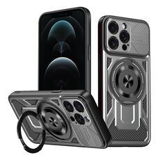 Per iPhone 12 Pro Armor Supporto Rotante MagSafe Custodia per Telefono (Grigio)