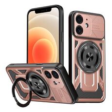 Per iPhone 12 Custodia per telefono con supporto rotante MagSafe Armor (oro rosa)