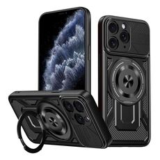 Per iPhone 11 Pro Max Custodia per telefono MagSafe con supporto rotante Armor (nero)