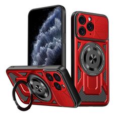 Per iPhone 11 Pro Max Custodia per telefono MagSafe con supporto rotante Armor (rosso)