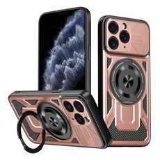Per iPhone 11 Pro Max Custodia per telefono con supporto rotante MagSafe Armor (oro rosa)