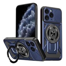 Per iPhone 11 Pro Max Custodia per telefono MagSafe con supporto rotante Armor (blu)