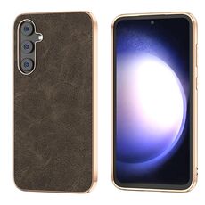 Per Samsung Galaxy S23 FE 5G Custodia per telefono in PU placcatura Dream Litchi Texture (cachi)